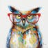 Tableau ANIMAL POP-ART Hibou Grand Duc à lunettes couleurs vives multicolores 40x40cm