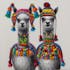Tableau ANIMAL POP-ART Lamas avec tenues péruviennes multicolores 80x80cm