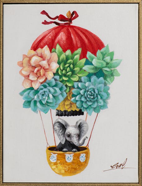 Tableau ANIMAL POP-ART Mongolfière et éléphant 32x42cm