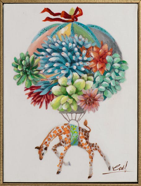Tableau ANIMAL POP-ART Mongolfière et girafe colorée 32x42cm