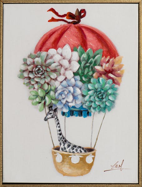 Tableau ANIMAL POP-ART Mongolfière et girafe noire et blanche 32x42cm
