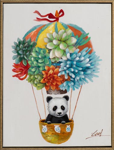 Tableau ANIMAL POP-ART Mongolfière et panda 32x42cm