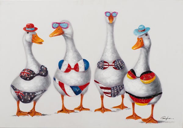Tableau ANIMAL POP-ART Oies en maillot 70x100cm