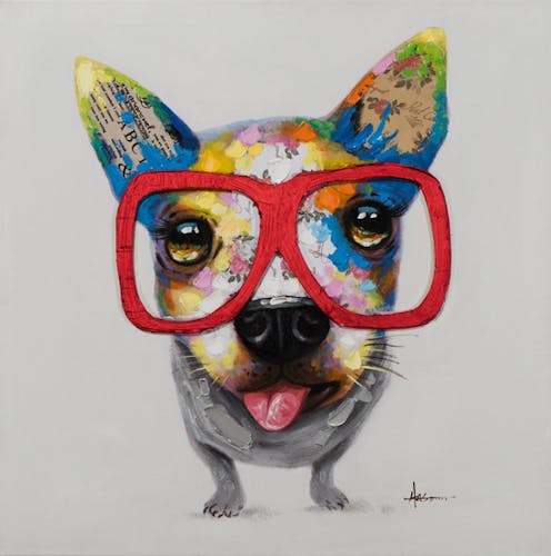 Tableau ANIMAL POP-ART petit chien à lunettes 70x70cm