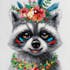 Tableau ANIMAL POP-ART Raton Laveur avec collier et couronne de fleurs 50x70cm