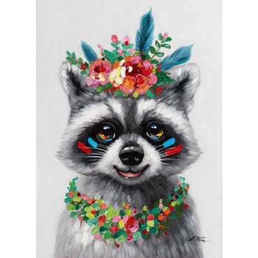  Tableau ANIMAL POP-ART Raton Laveur avec collier et couronne de fleurs 50x70cm