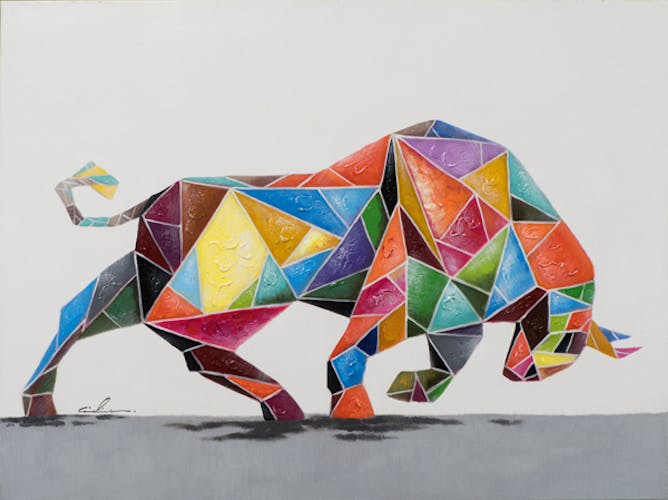 Tableau ANIMAL POP-ART taureau qui charge multicolore 90x120cm