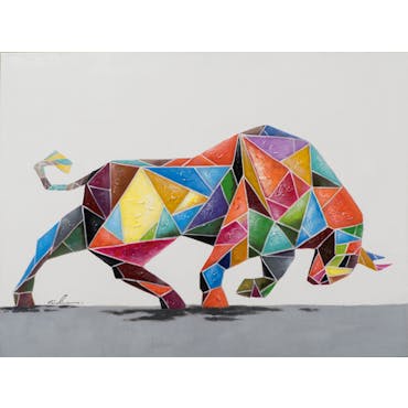 Tableau ANIMAL POP-ART taureau qui charge multicolore 90x120cm