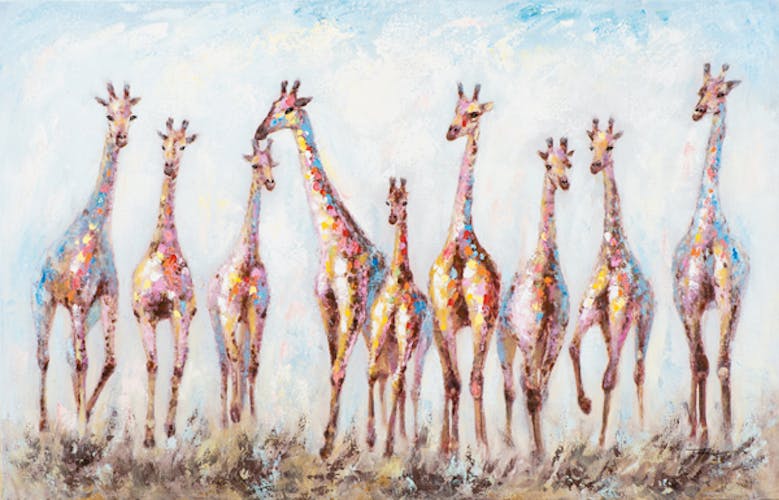Tableau ANIMAL POP-ART Tribu de Girafes multicolores 140x90cm
