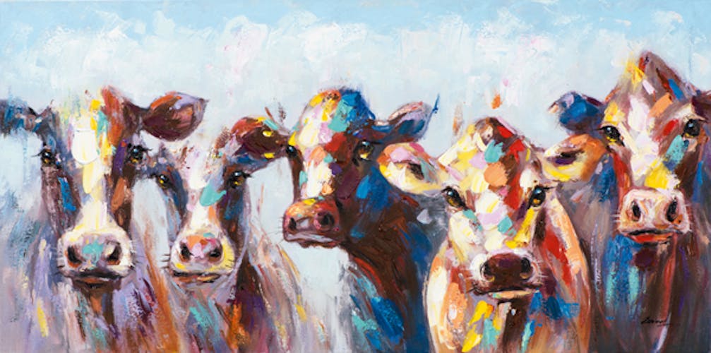 Tableau ANIMAL POP-ART Vaches multicolores 140x70cm