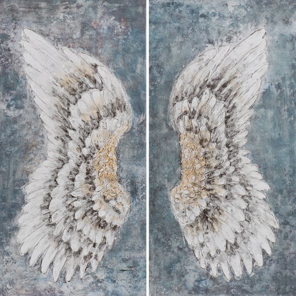 Tableau ANIMAUX ailes d'oiseau tons noirs, blancs et beiges 140x140cm