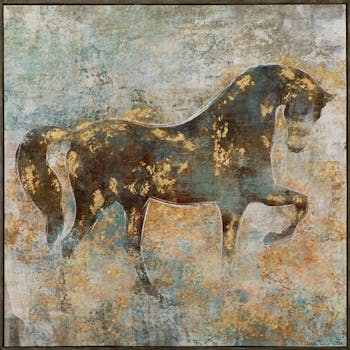 Tableau ANIMAUX Cheval tons beiges, blancs, bruns et dorés 102x102cm