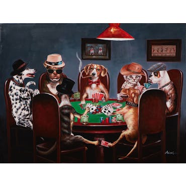  Tableau ANIMAUX Chiens et chats jouant au poker 90x120cm