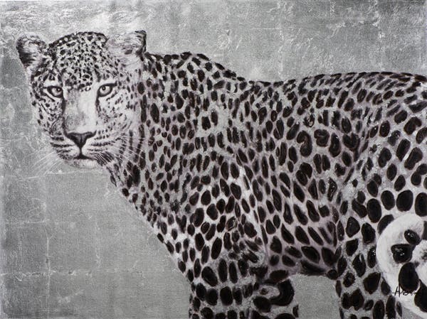 Tableau ANIMAUX Léopard noir et blanc 90x120cm