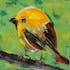 Tableau ANIMAUX Oiseau sur branche tons verts et jaunes 40x60cm