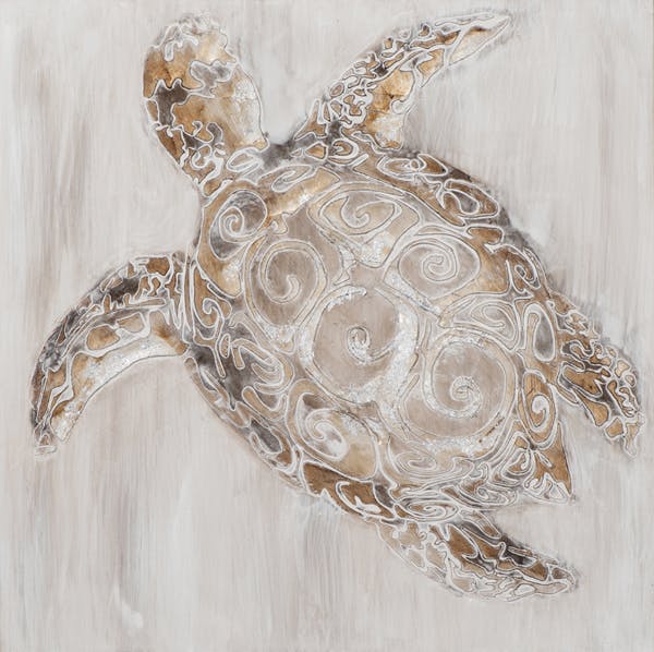 Tableau ANIMAUX Tortue tons beiges, bruns et argentés 70x70cm