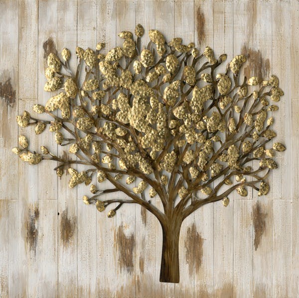 Tableau relief en métal arbre bille 100x100 MÉTAL BRASS