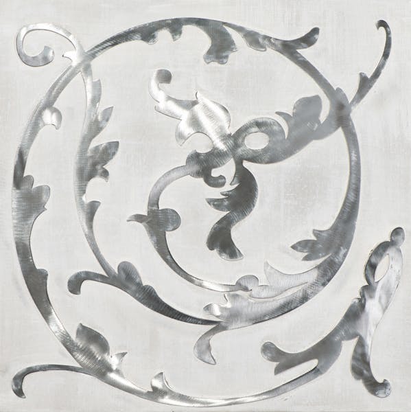 Tableau ASBSTRAIT Spirale Arabesque tons argentés et gris 40x40cm