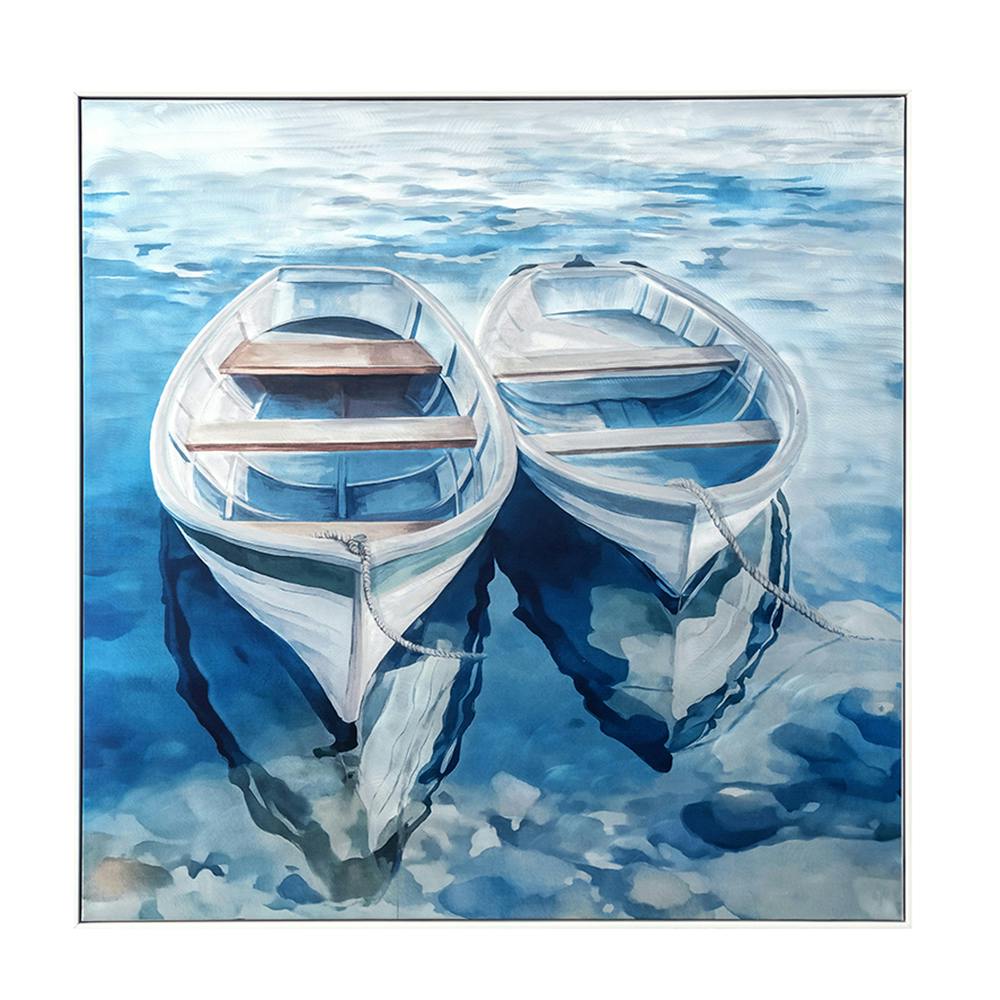 Tableau barques sur eau calme 80x80 cm