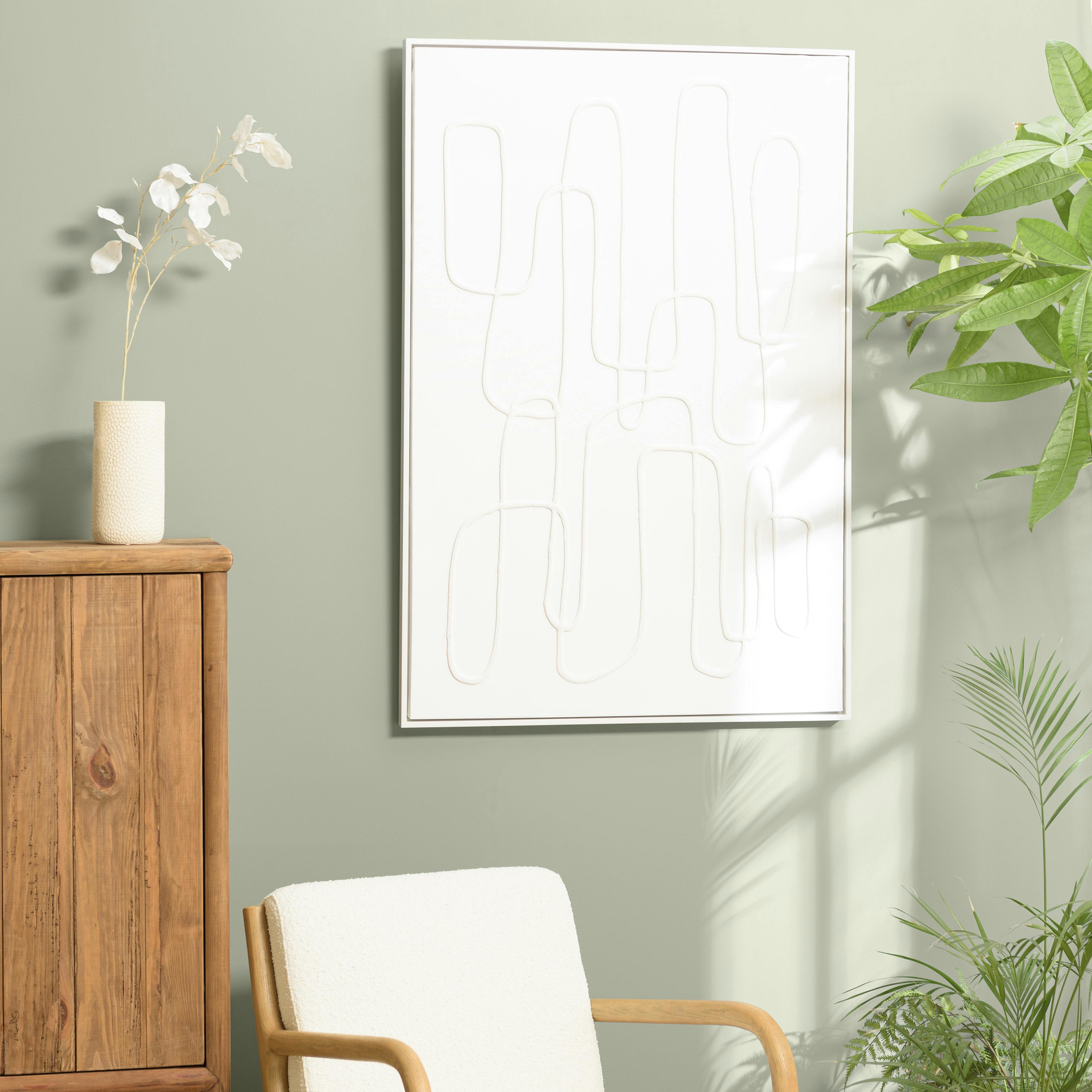 Tableau blanc lignes abstraites peinture au sable 83 x 123 cm