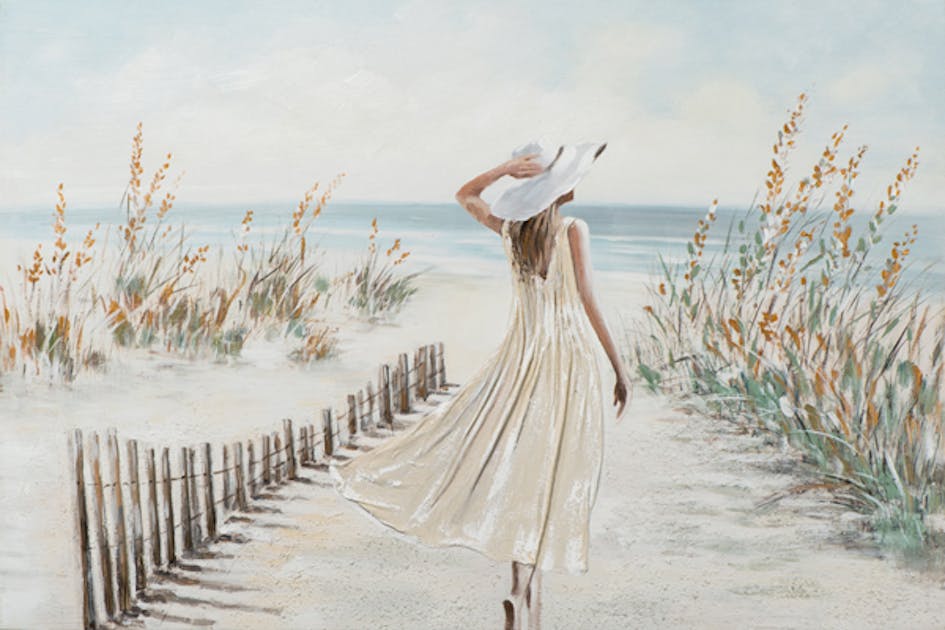 Tableau bord de mer avec jeune femme | Tableaux / Toiles | Pier Import