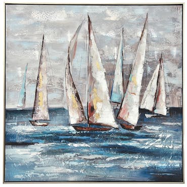  Tableau bord de mer régate avec cadre argent