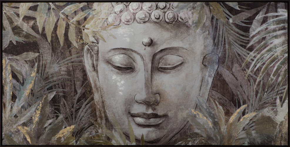 Tableau sur toile, Bouddha et feuilles