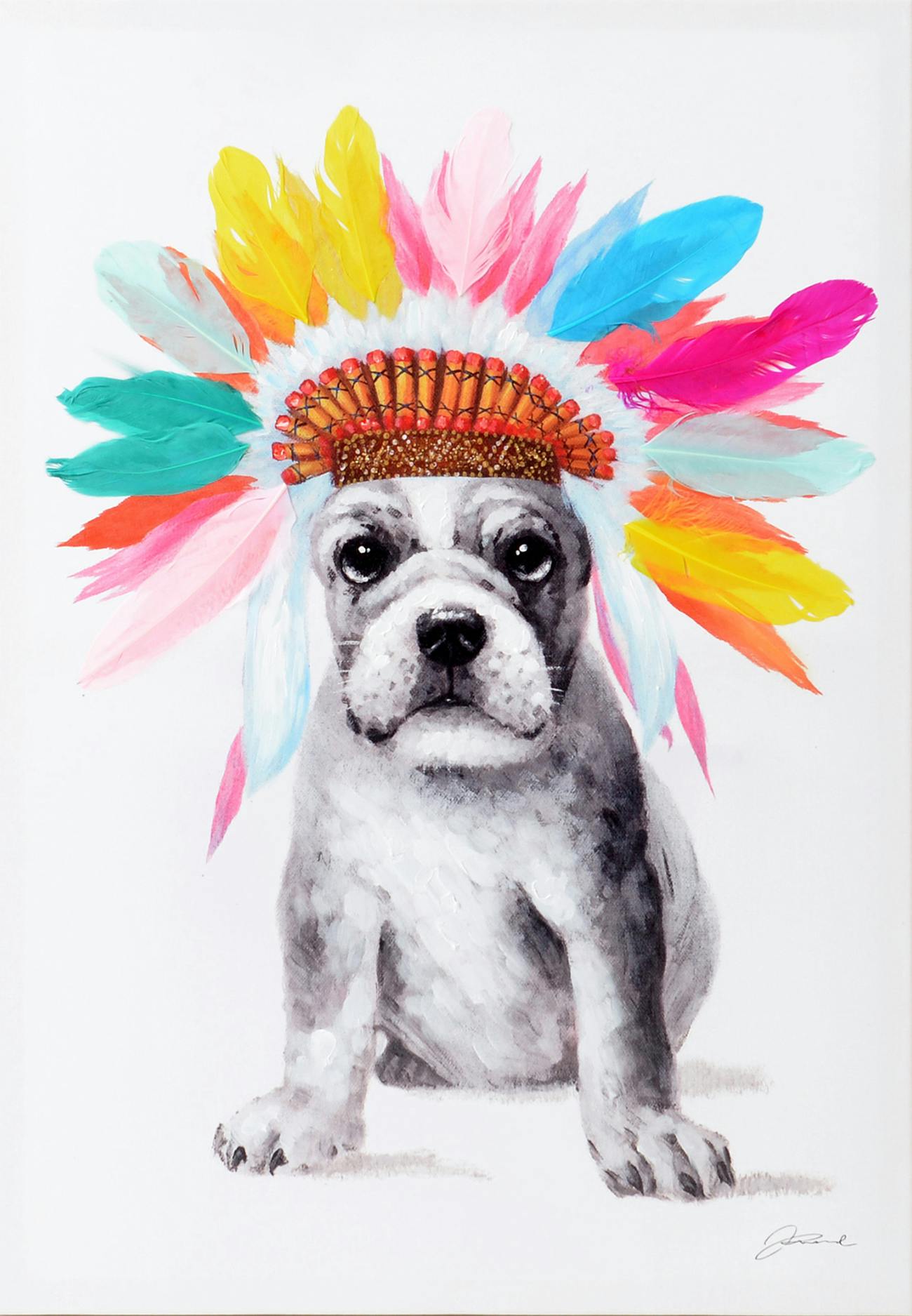 Tableau bulldog coiffe d'indien multicolore modèle 2