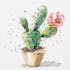 Tableau Cactus en FLEURS multicolore avec points verts et rose 40x40cm