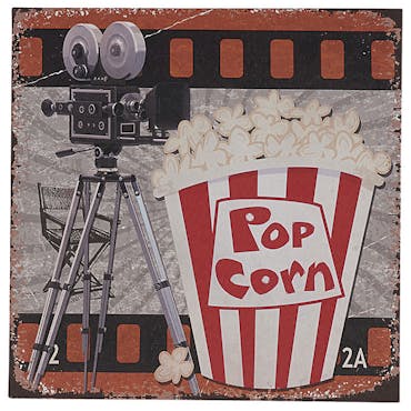  Tableau cornet de popcorn et caméra 28x28x1cm