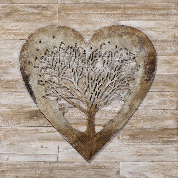 Tableau C?UR Arbre dans C?ur tons beiges, bruns et blancs 80x80cm