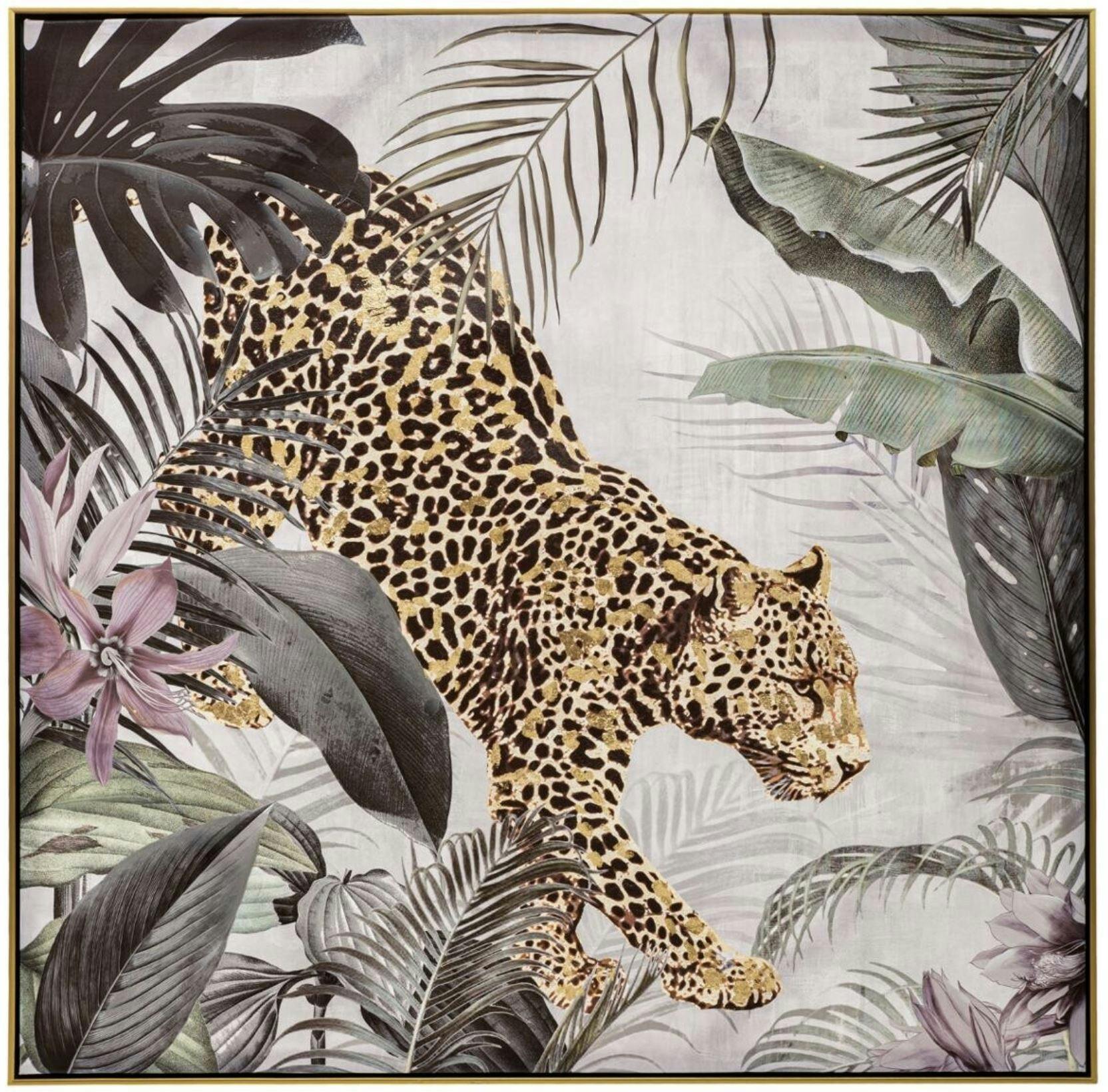 Tableau sur toile léopard fleuri 45x65 cm ANIMAUX