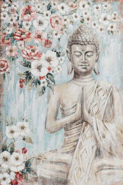 Tableau de Bouddha fond fleuri