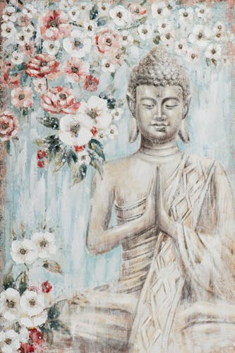 Tableau de Bouddha fond fleuri