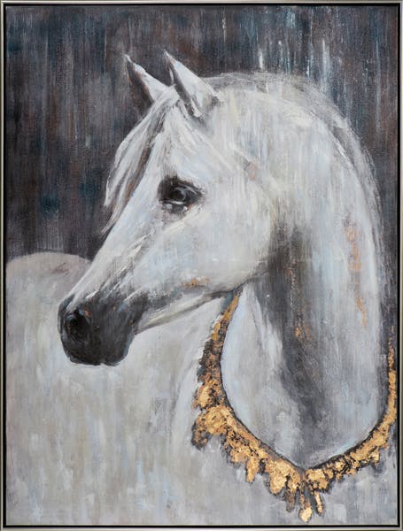 Tableau de cheval blanc avec collier or