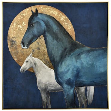 Tableau de chevaux au clair de lune cadre doré