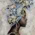 Tableau de femme africaine coiffe bleu et vert
