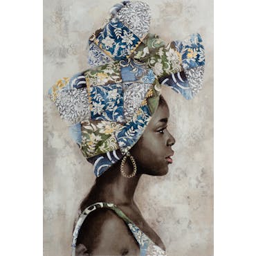  Tableau de femme africaine coiffe bleu et vert