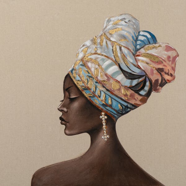 Tableau de femme africaine coiffe colorée