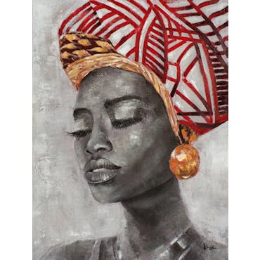  Tableau de femme africaine coiffe rouge