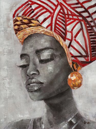 Tableau de femme africaine coiffe rouge