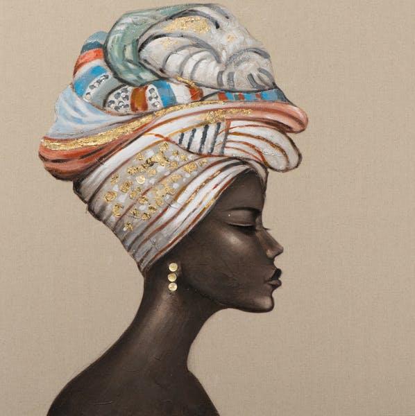 Tableau de femme africaine de profil coiffe colorée
