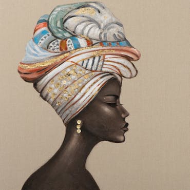  Tableau de femme africaine de profil coiffe colorée