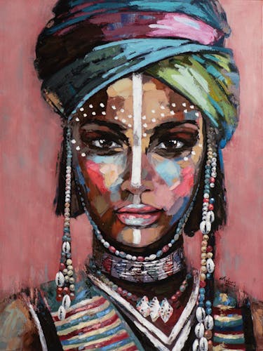 Tableau de femme africaine multicolore petit modèle
