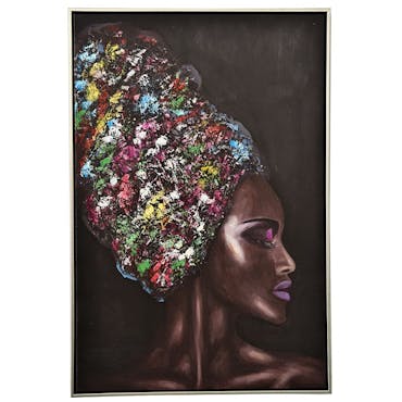  Tableau de femme avec coiffe de couleur cadre argent