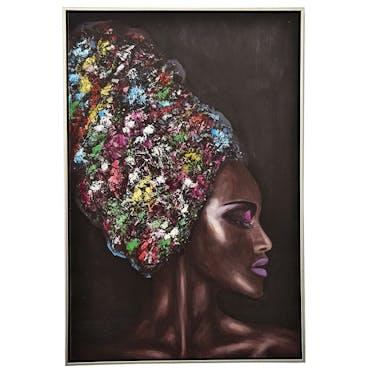 Tableau de femme avec coiffe de couleur cadre argent