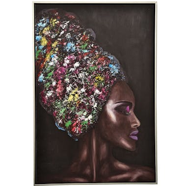 Tableau de femme avec coiffe de couleur cadre argent