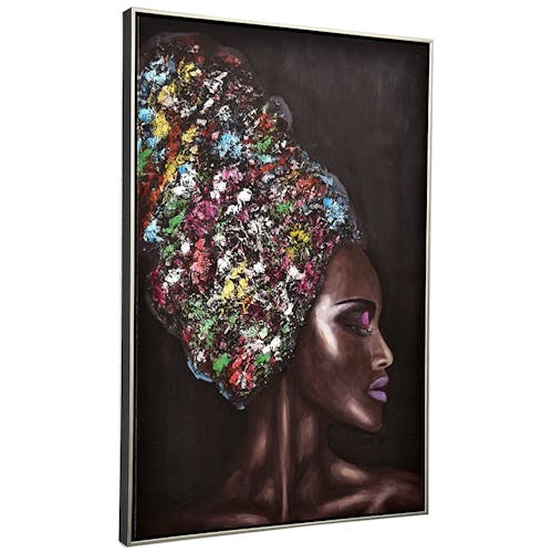 Tableau de femme avec coiffe de couleur cadre argent