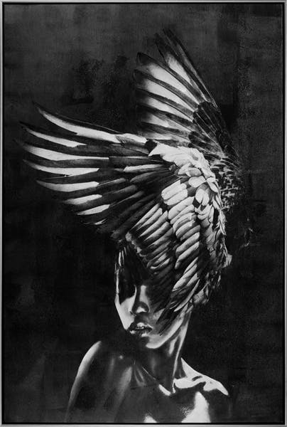 Tableau de femme avec coiffe en plumes