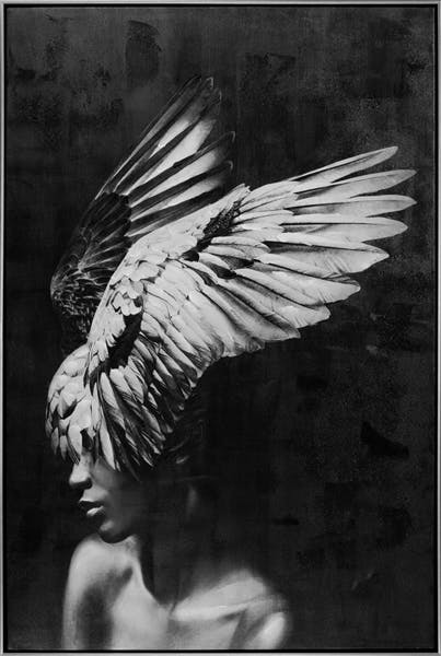 Tableau de femme avec coiffe en plumes profil